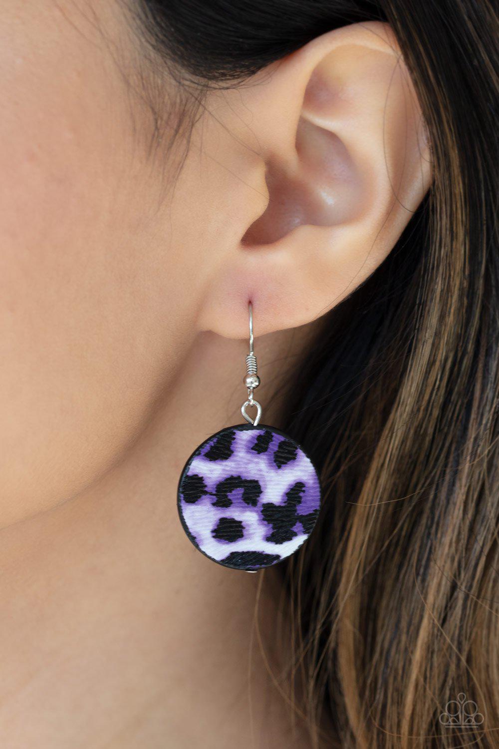 Here Kitty Kitty Purple Cheetah Print Necklace - Paparazzi Accessories - free matching earrings -CarasShop.com - Paparazzi Jewelry by Cara Jewels