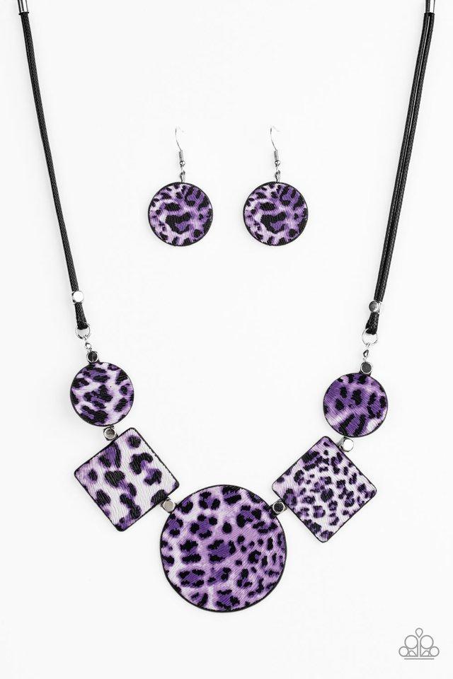 Here Kitty Kitty Purple Cheetah Print Necklace - Paparazzi Accessories- on model - CarasShop.com - Paparazzi Jewelry by Cara Jewels