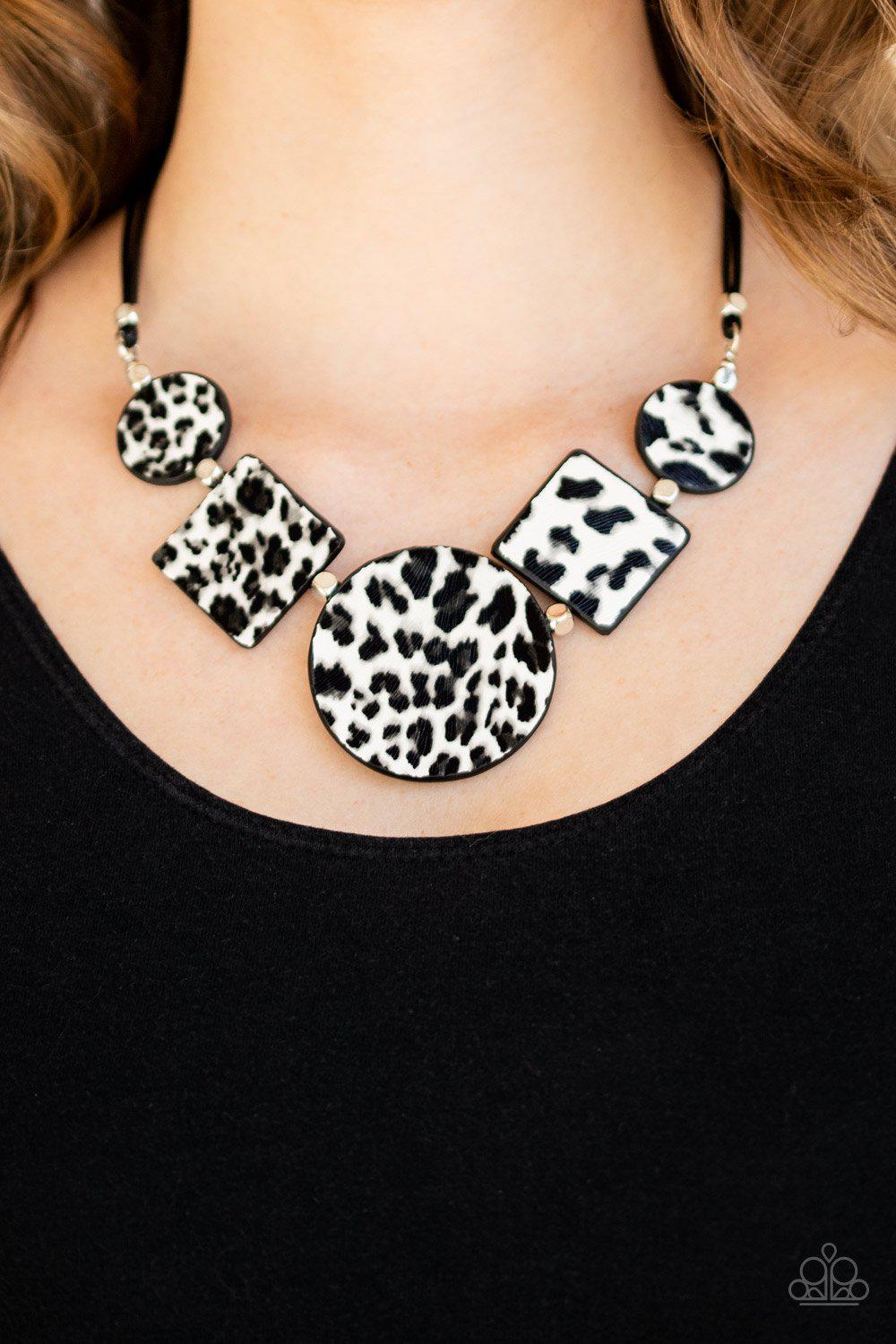 Here Kitty Kitty White Cheetah Print Leather Necklace - Paparazzi Accessories- lightbox - CarasShop.com - Paparazzi Jewelry by Cara Jewels