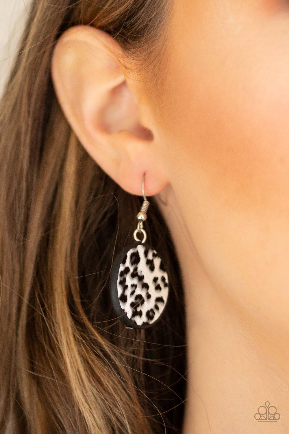 Here Kitty Kitty White Cheetah Print Leather Necklace - Paparazzi Accessories- on model - CarasShop.com - Paparazzi Jewelry by Cara Jewels