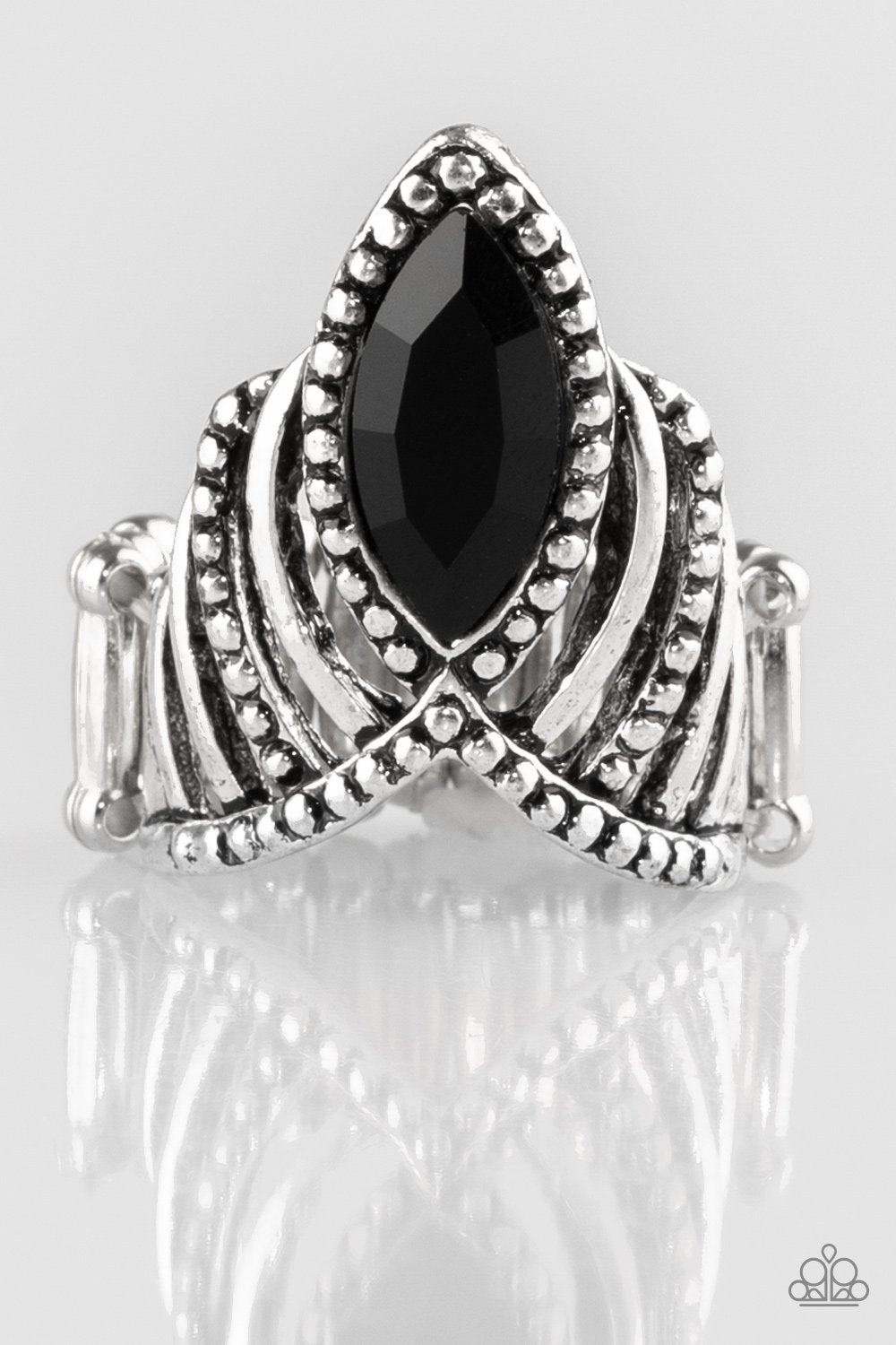 Here's Your Crown Silver and Black Ring - Paparazzi Accessories- on model - CarasShop.com - Paparazzi Jewelry by Cara Jewels