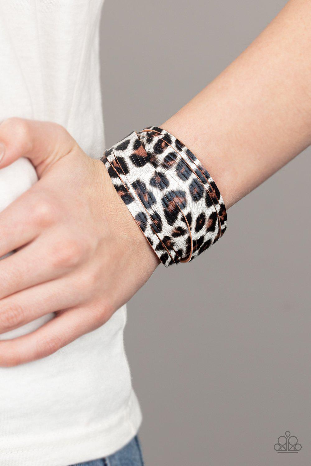 Hey GRRirl White Cheetah Print Wrap Snap Bracelet - Paparazzi Accessories- lightbox - CarasShop.com - Paparazzi Jewelry by Cara Jewels