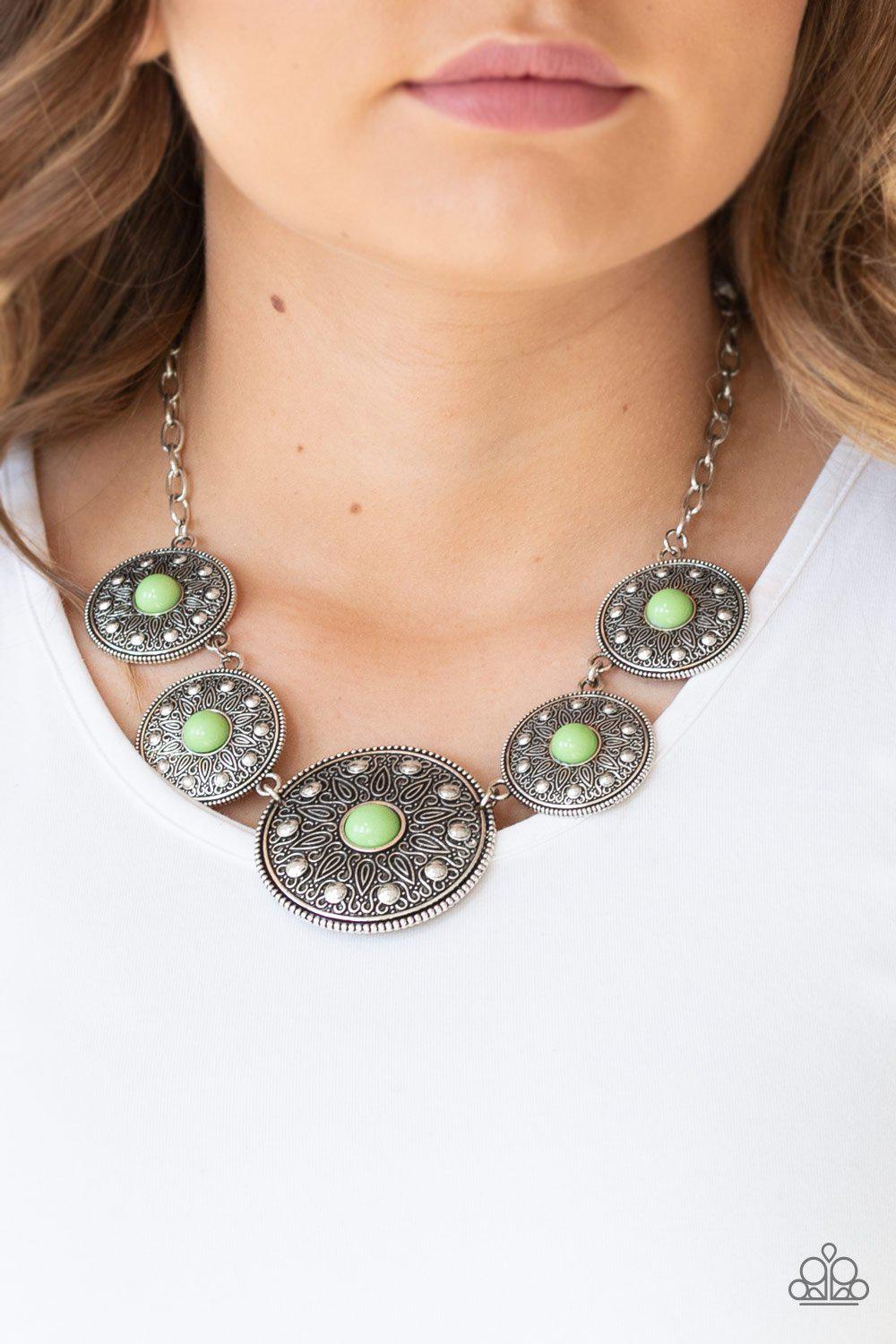 Hey, SOL Sister Green and Silver Medallion Necklace - Paparazzi Accessories- lightbox - CarasShop.com - Paparazzi Jewelry by Cara Jewels