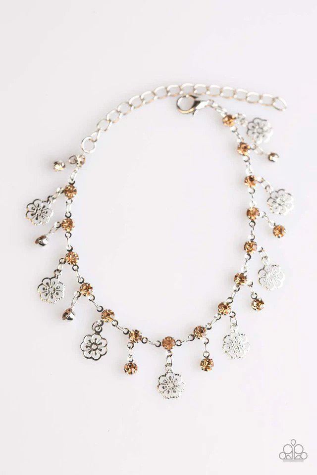 Hibiscus Breeze Brown Rhinestone Bracelet - Paparazzi Accessories- lightbox - CarasShop.com - Paparazzi Jewelry by Cara Jewels