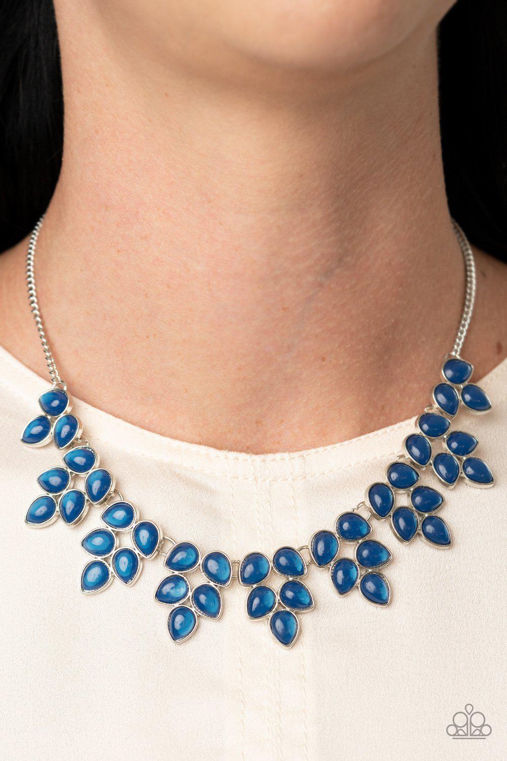 Hidden Eden Blue Leafy Teardrop Necklace- lightbox - CarasShop.com - Paparazzi Jewelry by Cara Jewels