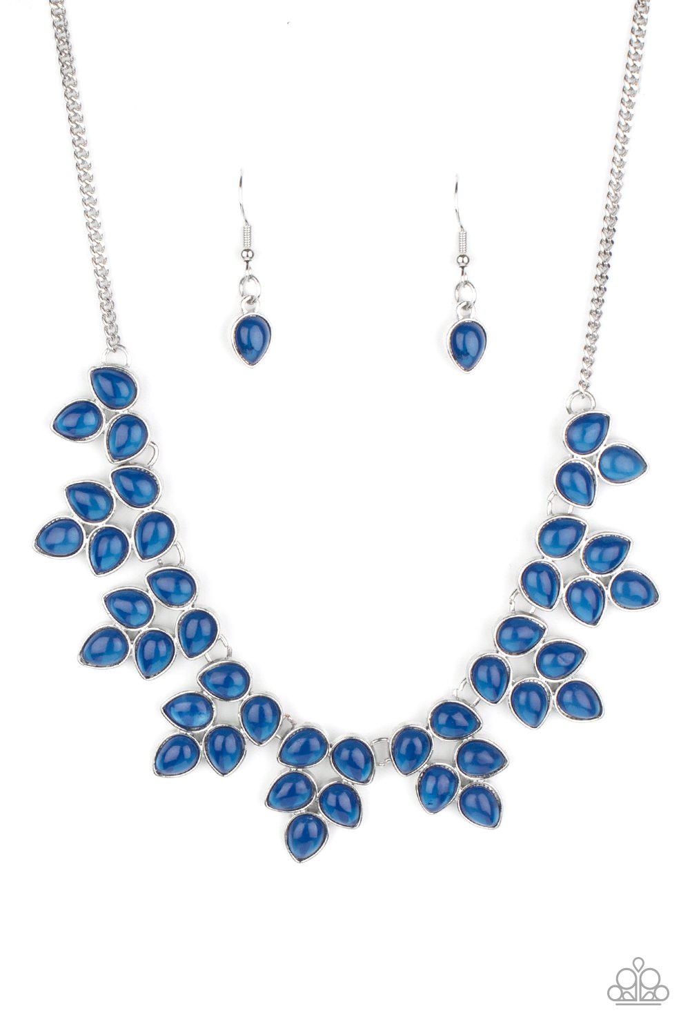 Hidden Eden Blue Leafy Teardrop Necklace- on model - CarasShop.com - Paparazzi Jewelry by Cara Jewels