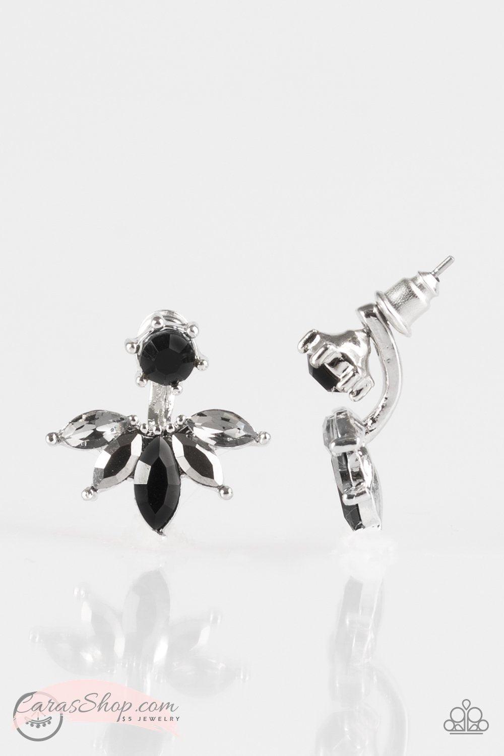 Hidden Talent Black double-sided Post Earrings - Paparazzi Accessories- on model - CarasShop.com - Paparazzi Jewelry by Cara Jewels