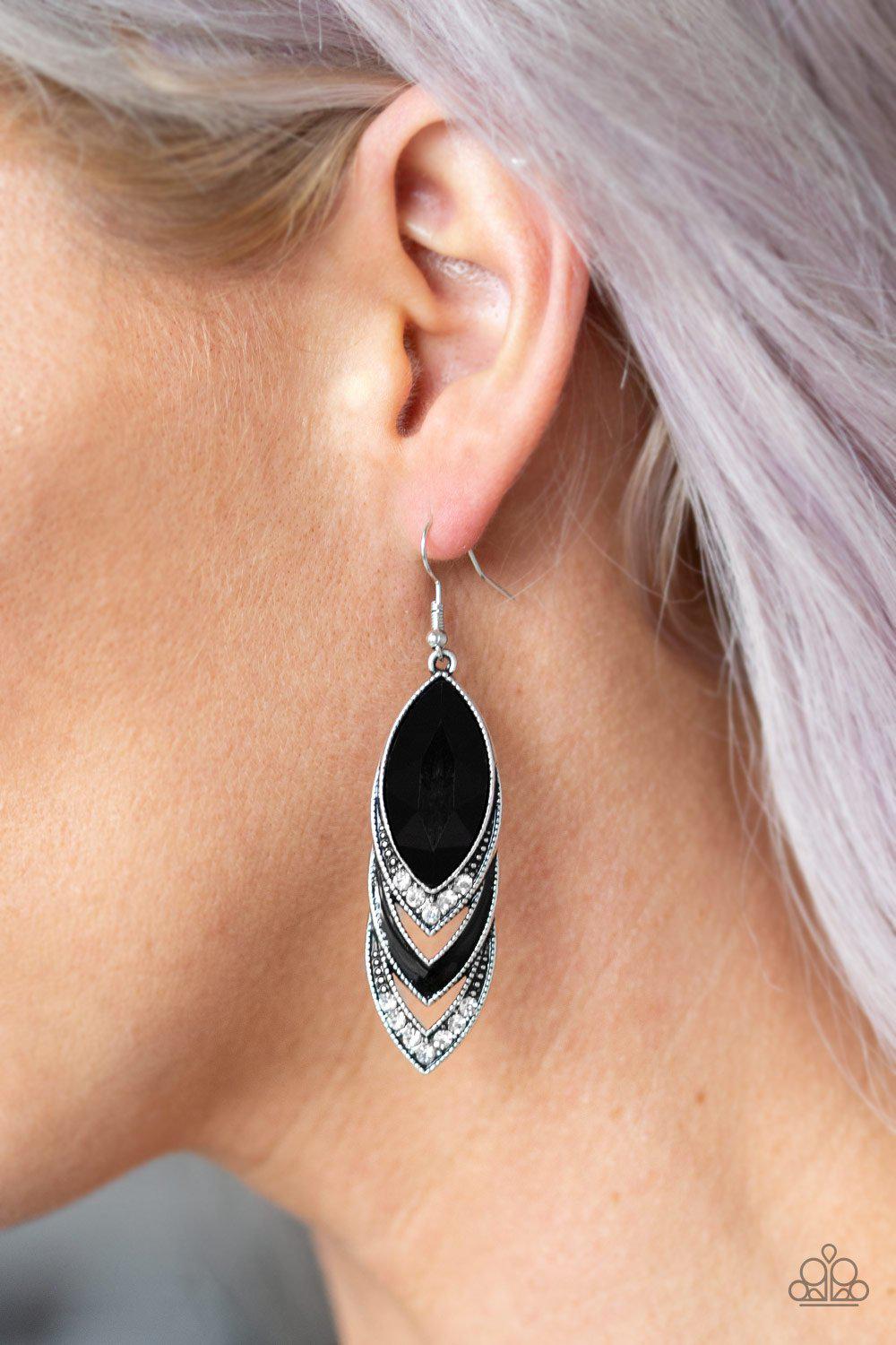High End Highness Black Earrings - Paparazzi Accessories- lightbox - CarasShop.com - Paparazzi Jewelry by Cara Jewels