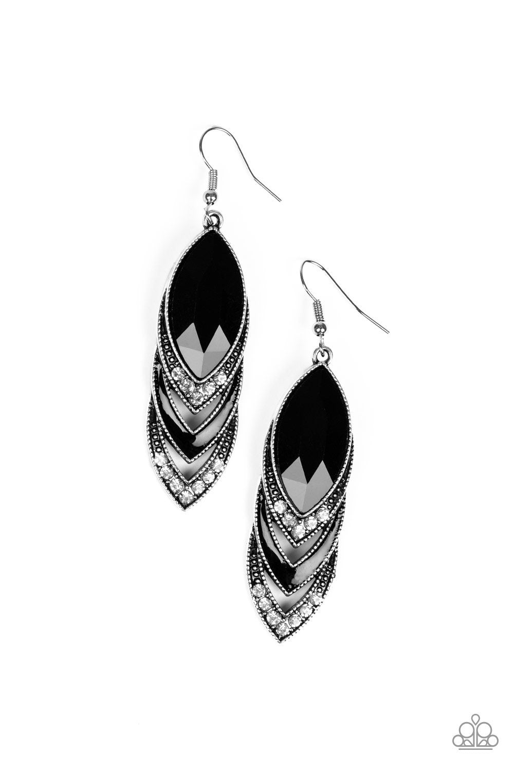High End Highness Black Earrings - Paparazzi Accessories- on model - CarasShop.com - Paparazzi Jewelry by Cara Jewels