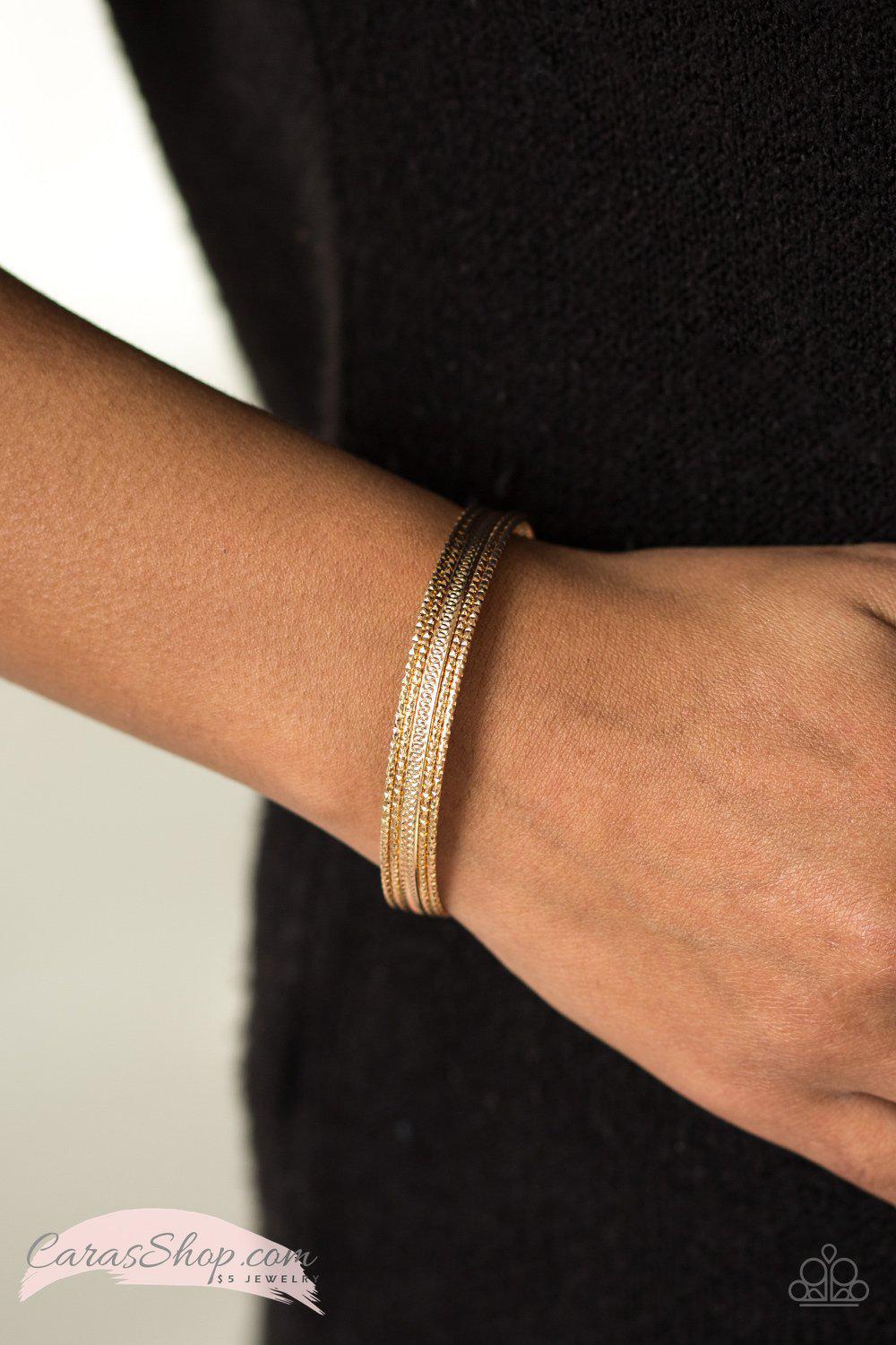 High Fashion Gold Cuff Bracelet - Paparazzi Accessories- lightbox - CarasShop.com - Paparazzi Jewelry by Cara Jewels