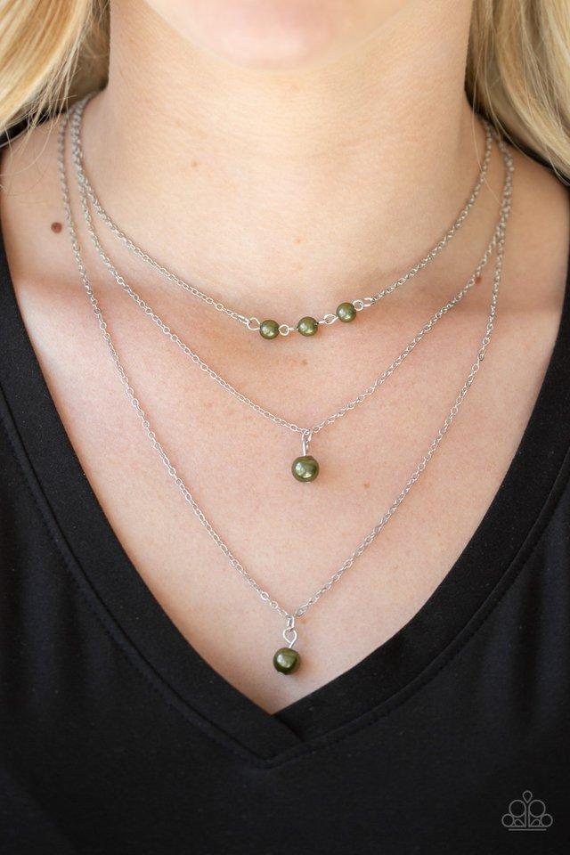 High Heels and Hustle Green Pearl Necklace - Paparazzi Accessories- on model - CarasShop.com - Paparazzi Jewelry by Cara Jewels