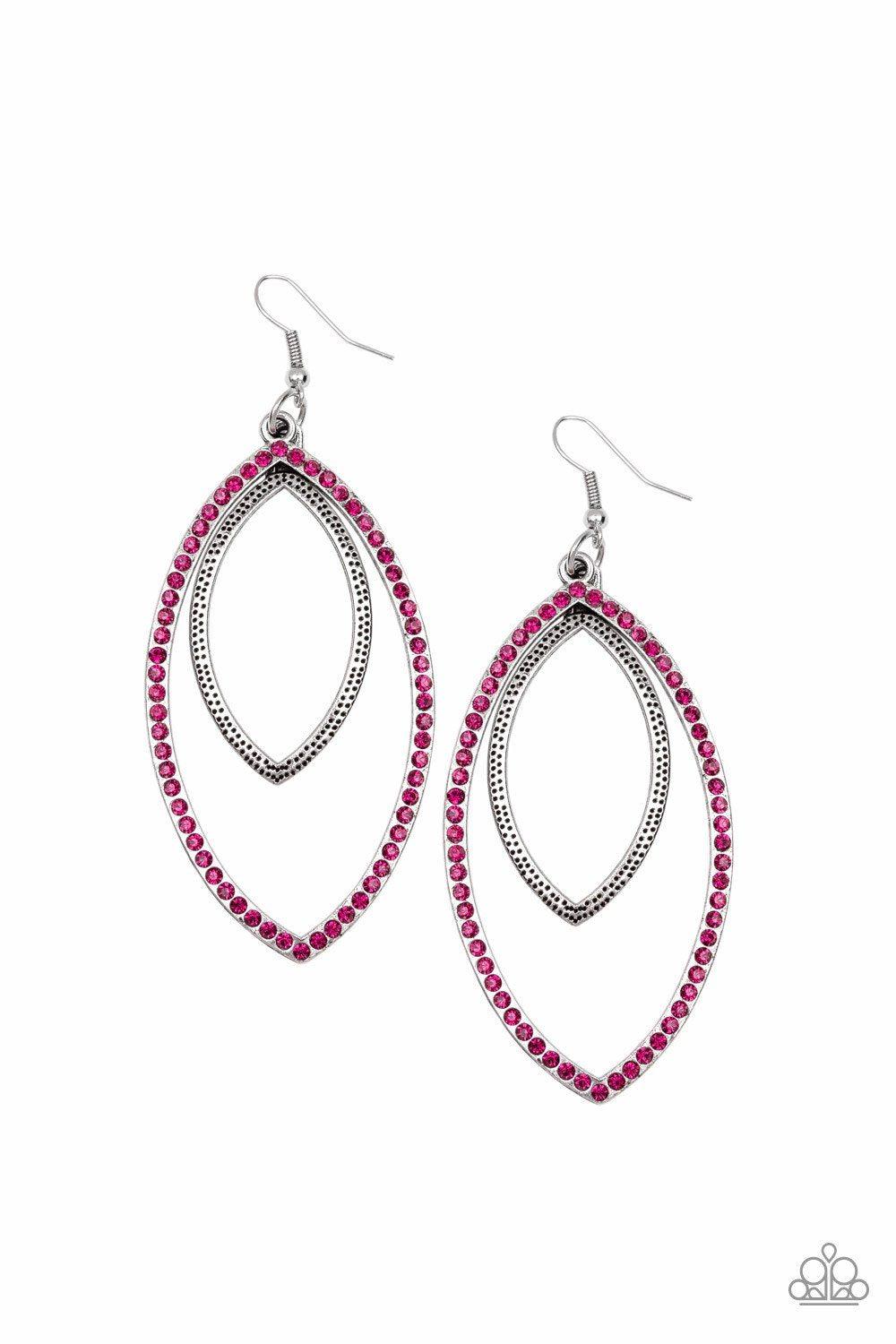 High Maintenance Pink Rhinestone Earrings - Paparazzi Accessories- lightbox - CarasShop.com - Paparazzi Jewelry by Cara Jewels