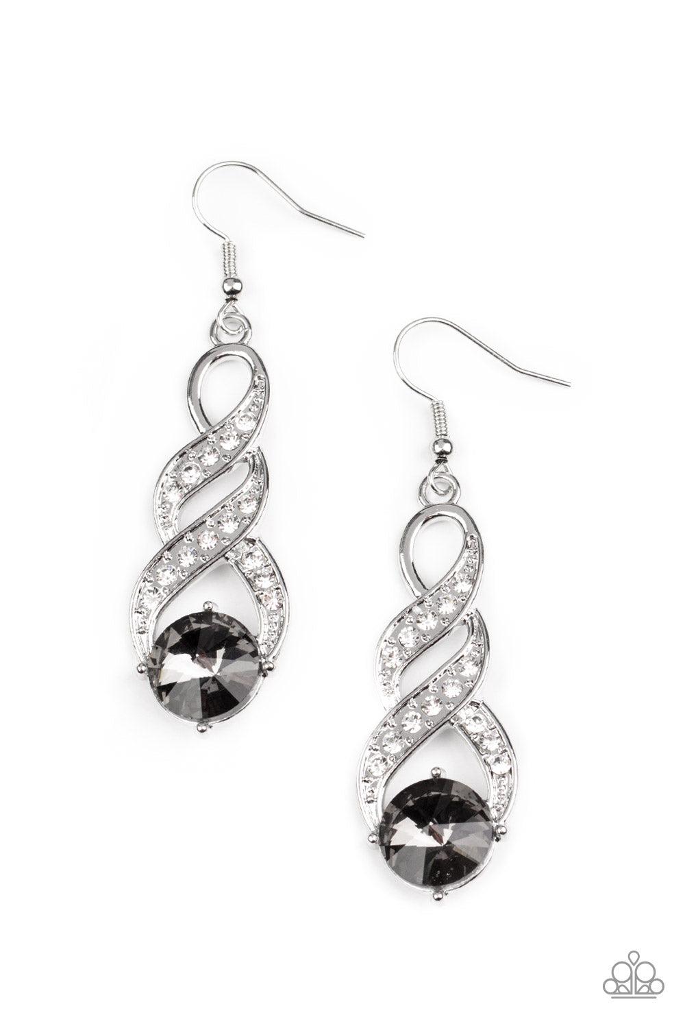 High-Ranking Royalty Silver Rhinestone Earrings - Paparazzi Accessories- lightbox - CarasShop.com - Paparazzi Jewelry by Cara Jewels