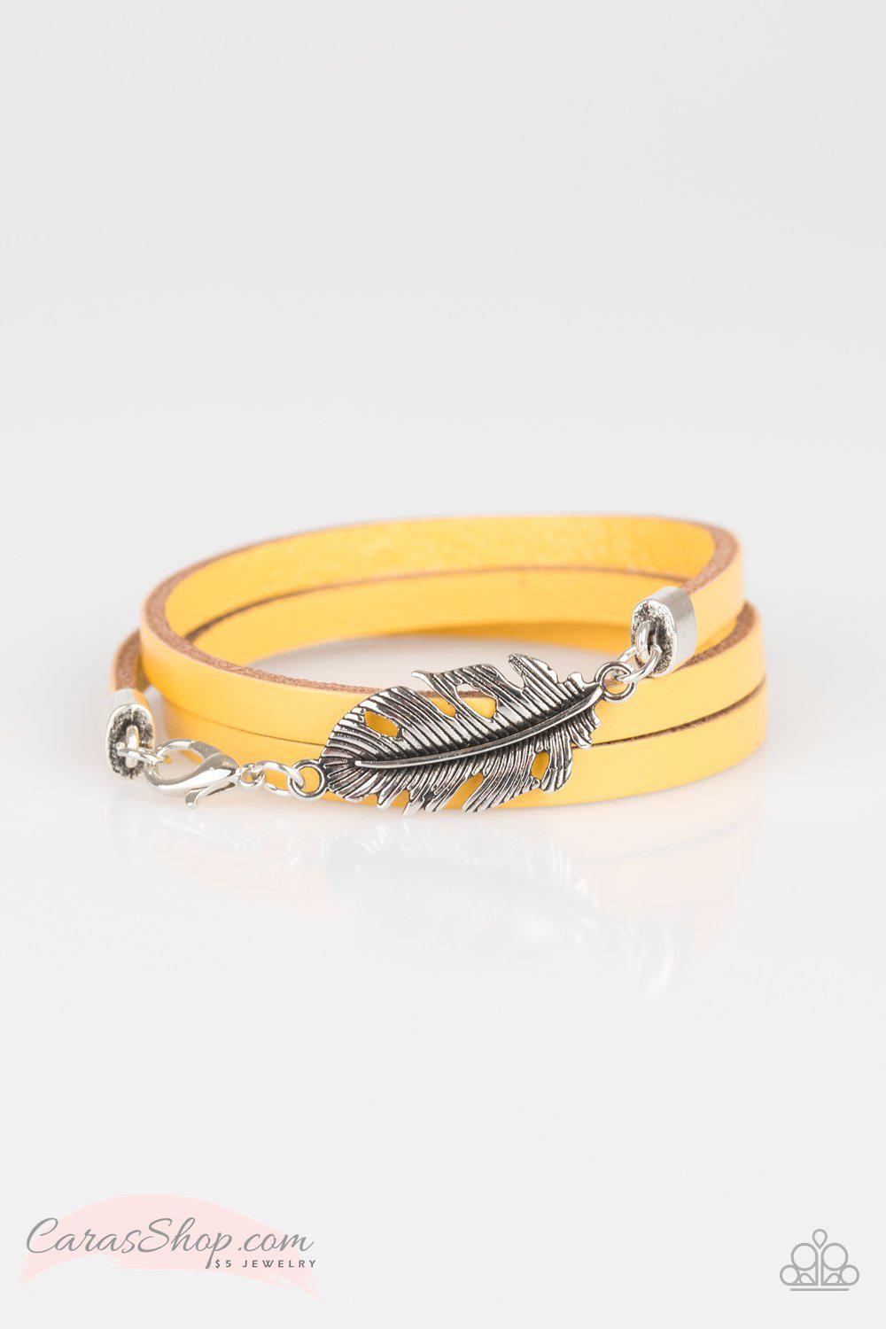 High Spirits Yellow Leather Wrap Bracelet - Paparazzi Accessories- lightbox - CarasShop.com - Paparazzi Jewelry by Cara Jewels