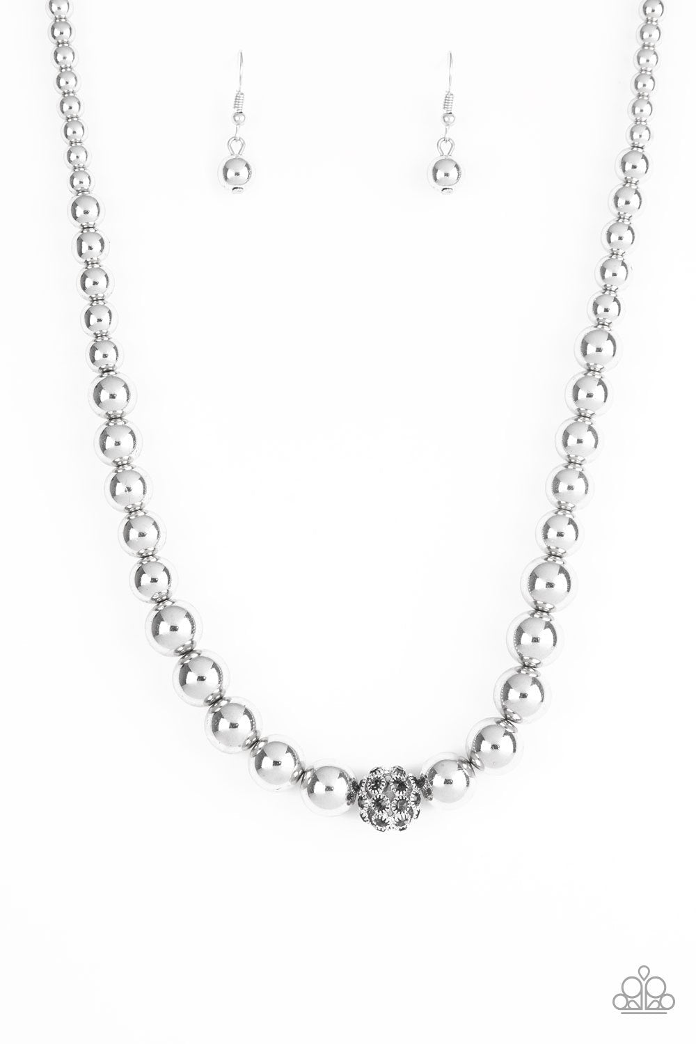 High-Stakes FAME silver Pearl Necklace - Paparazzi Accessories- lightbox - CarasShop.com - Paparazzi Jewelry by Cara Jewels