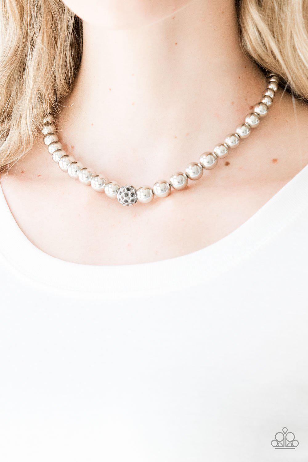 High-Stakes FAME silver Pearl Necklace - Paparazzi Accessories- on model - CarasShop.com - Paparazzi Jewelry by Cara Jewels