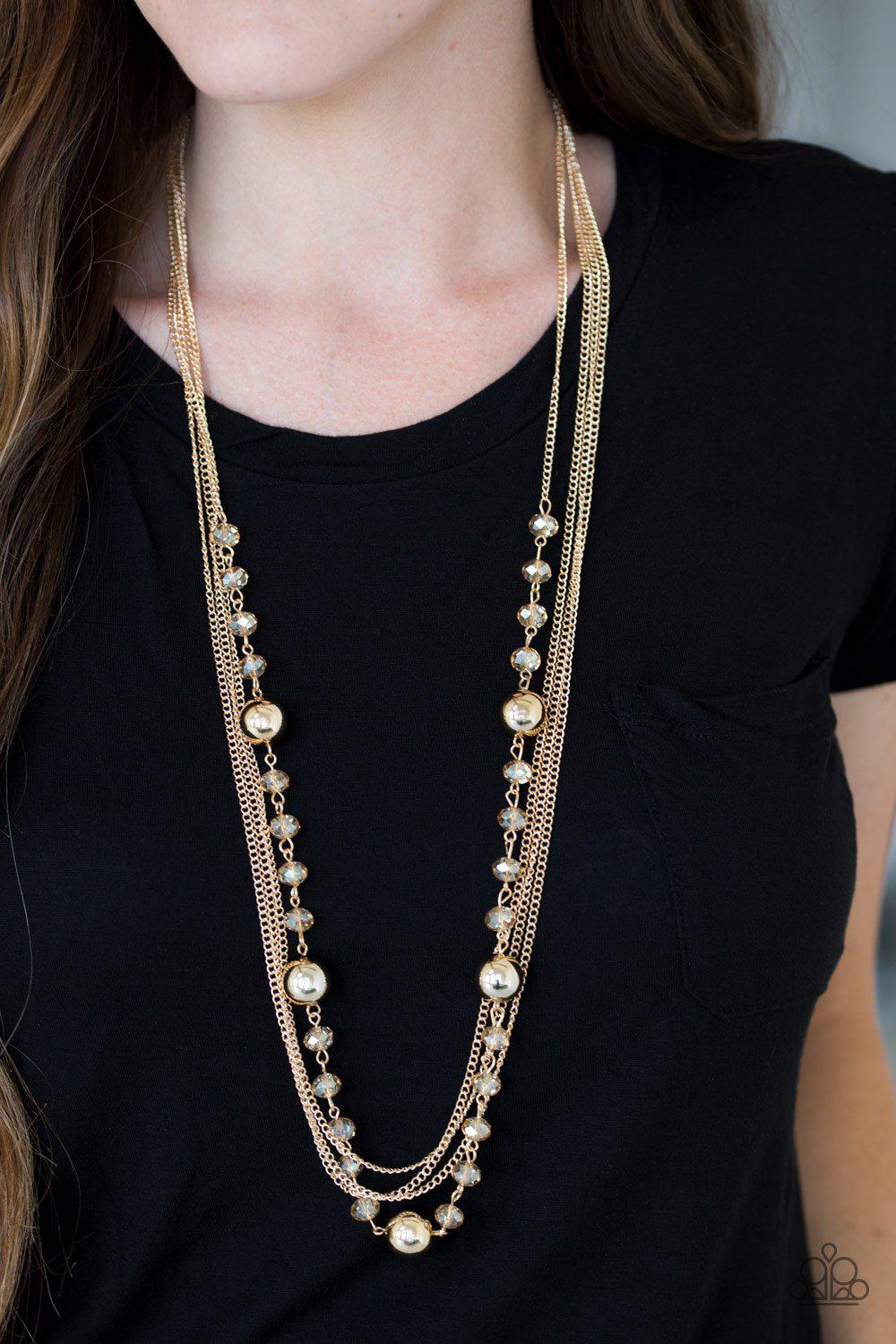 High Standards Gold Necklace - Paparazzi Accessories- on model - CarasShop.com - Paparazzi Jewelry by Cara Jewels