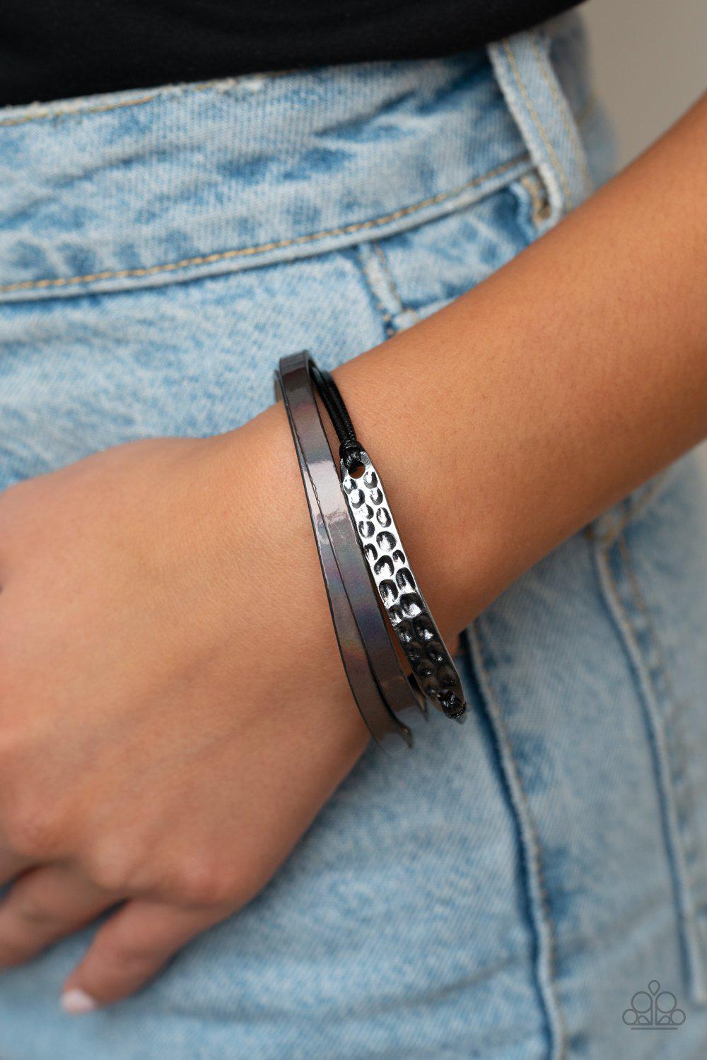 High-Strung Style Black and "Oil Spill" Leather Magnetic Bracelet - Paparazzi Accessories- lightbox - CarasShop.com - Paparazzi Jewelry by Cara Jewels