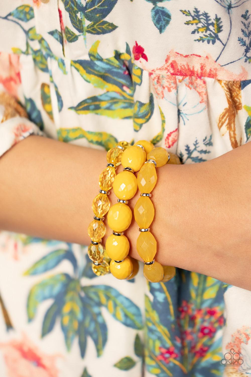 High Tide Hammock Yellow Bracelet - Paparazzi Accessories- lightbox - CarasShop.com - Paparazzi Jewelry by Cara Jewels