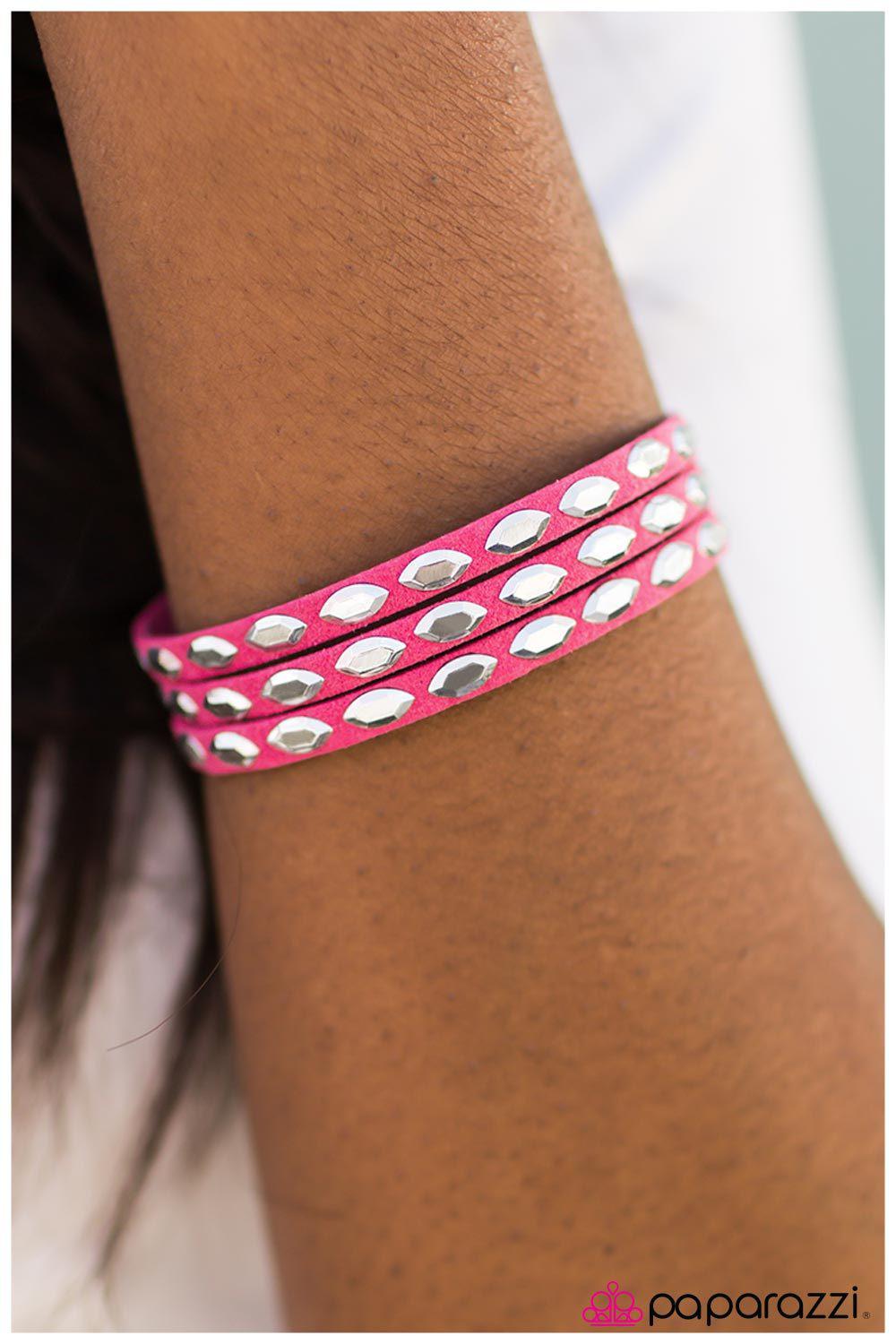 Highly Explosive Hot Pink and Silver Urban Wrap Snap Bracelet - Paparazzi Accessories- lightbox - CarasShop.com - Paparazzi Jewelry by Cara Jewels