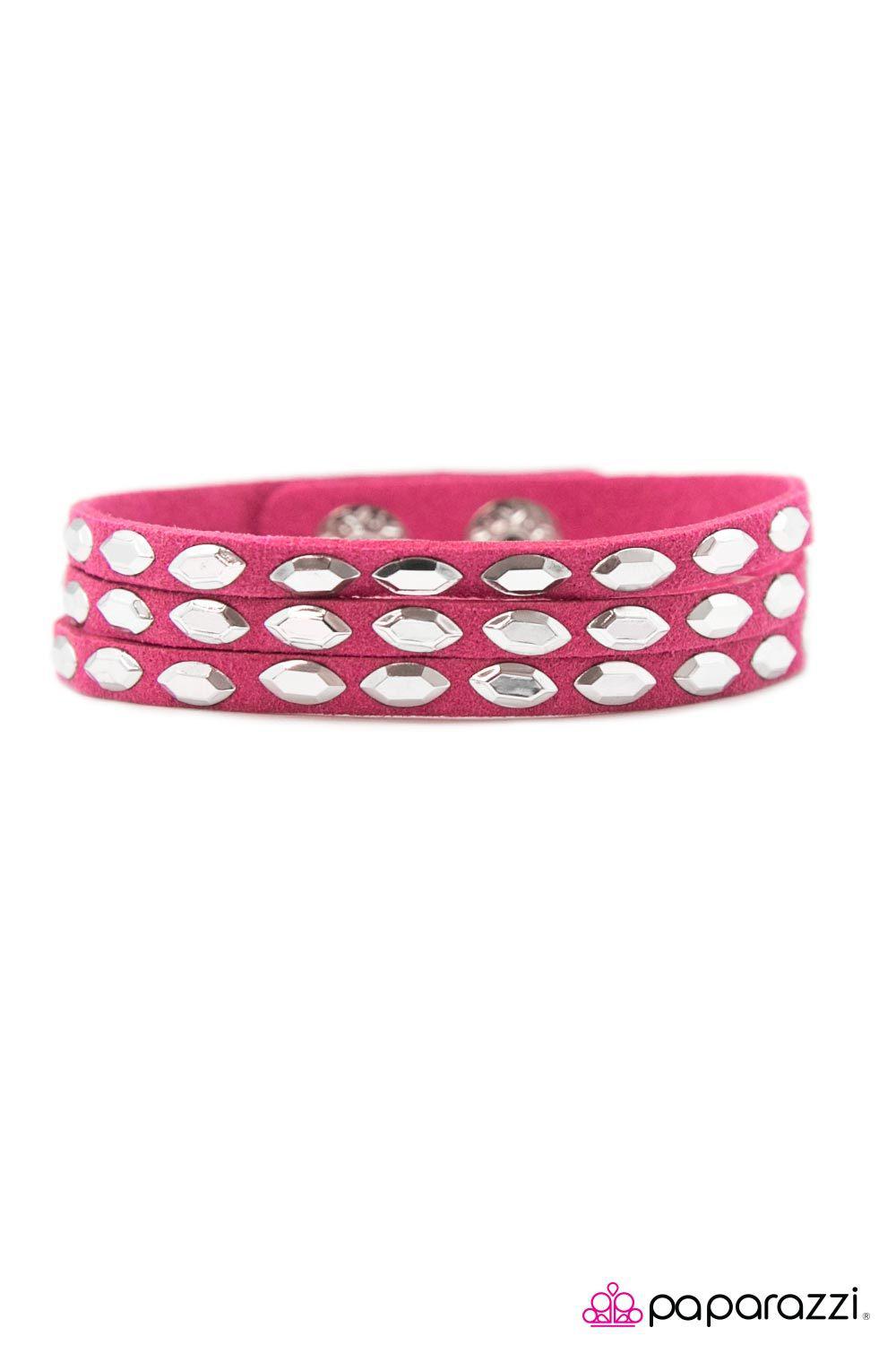 Highly Explosive Hot Pink and Silver Urban Wrap Snap Bracelet - Paparazzi Accessories- on model - CarasShop.com - Paparazzi Jewelry by Cara Jewels
