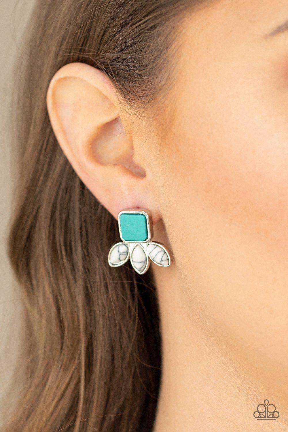 Hill Country Blossoms Turquoise Blue and White Stone Post Earrings - Paparazzi Accessories- lightbox - CarasShop.com - Paparazzi Jewelry by Cara Jewels