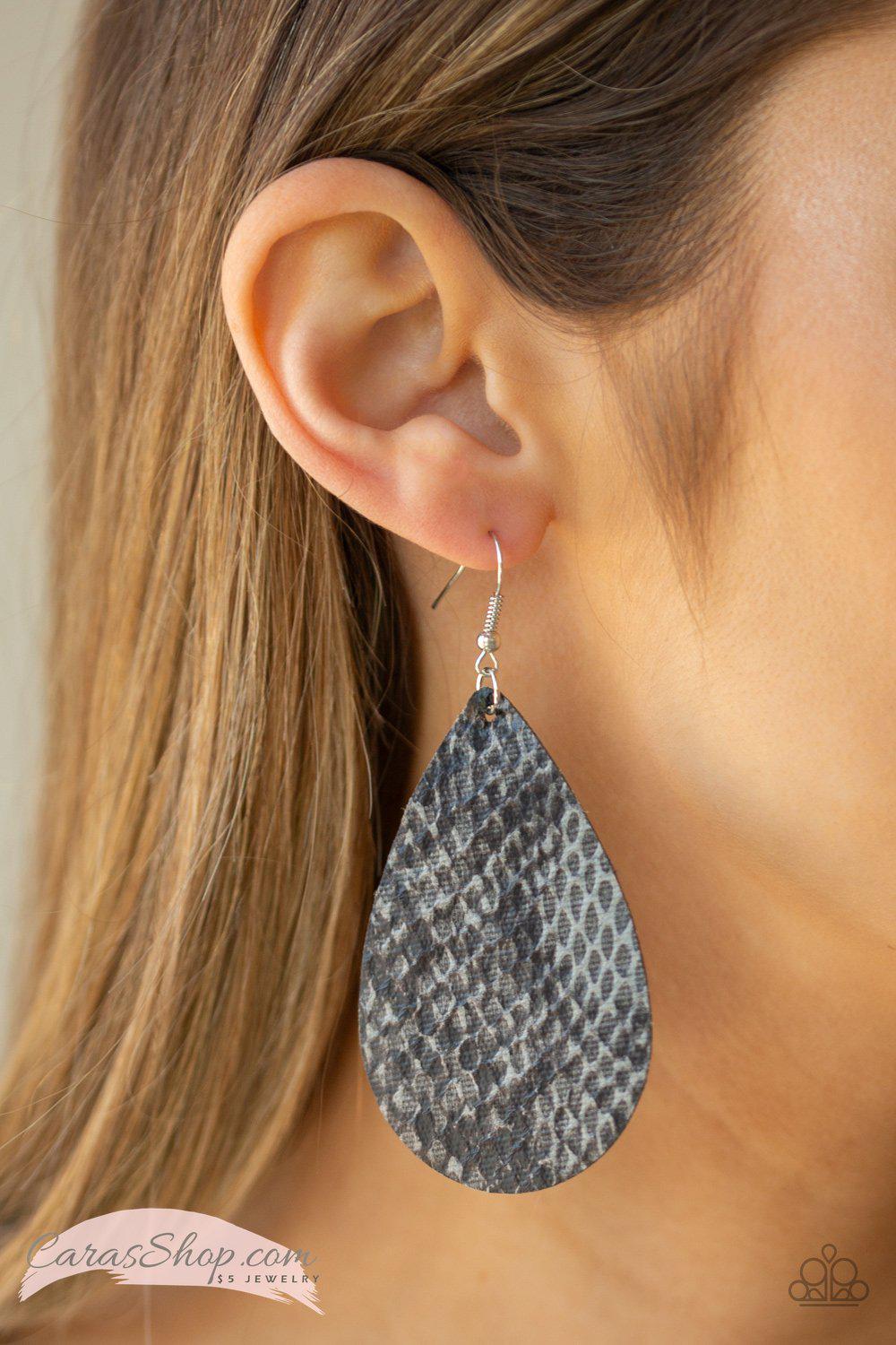Hiss, Hiss Silver Leather Animal Print Earrings - Paparazzi Accessories- lightbox - CarasShop.com - Paparazzi Jewelry by Cara Jewels