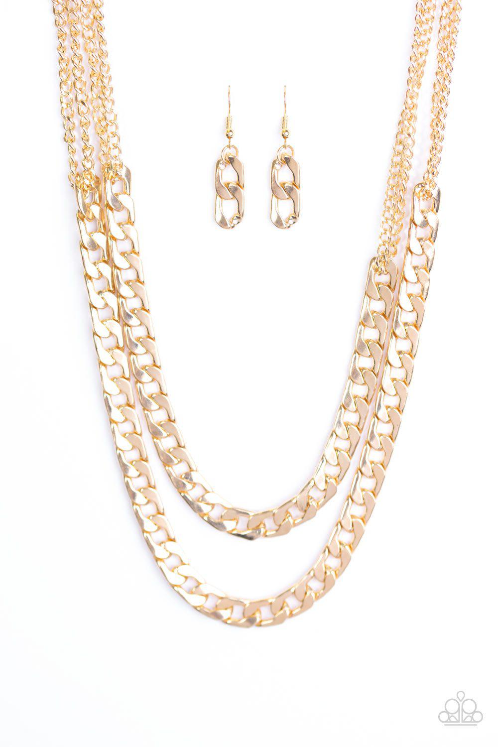 Hit 'Em Up Gold Chain Necklace - Paparazzi Accessories - free matching earrings -CarasShop.com - Paparazzi Jewelry by Cara Jewels