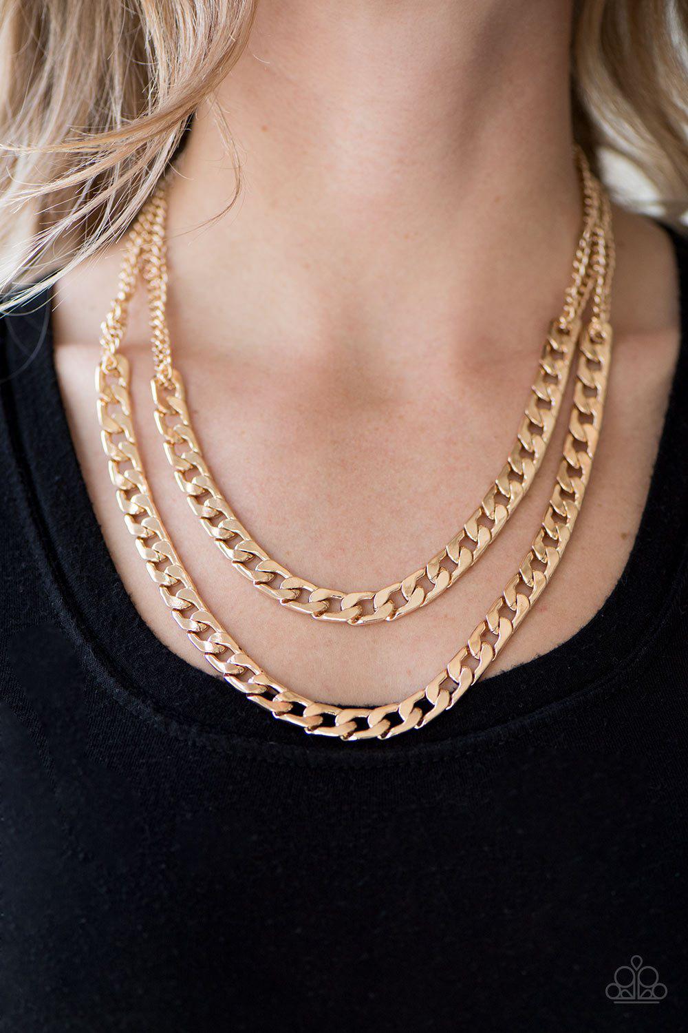 Hit 'Em Up Gold Chain Necklace - Paparazzi Accessories- lightbox - CarasShop.com - Paparazzi Jewelry by Cara Jewels