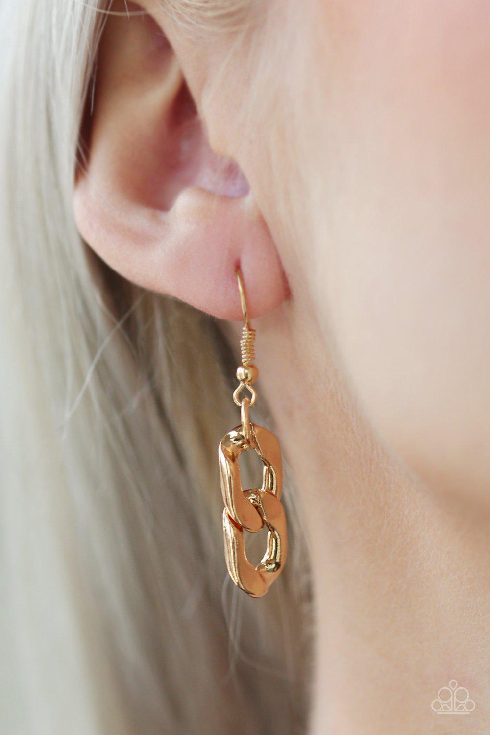 Hit 'Em Up Gold Chain Necklace - Paparazzi Accessories- on model - CarasShop.com - Paparazzi Jewelry by Cara Jewels