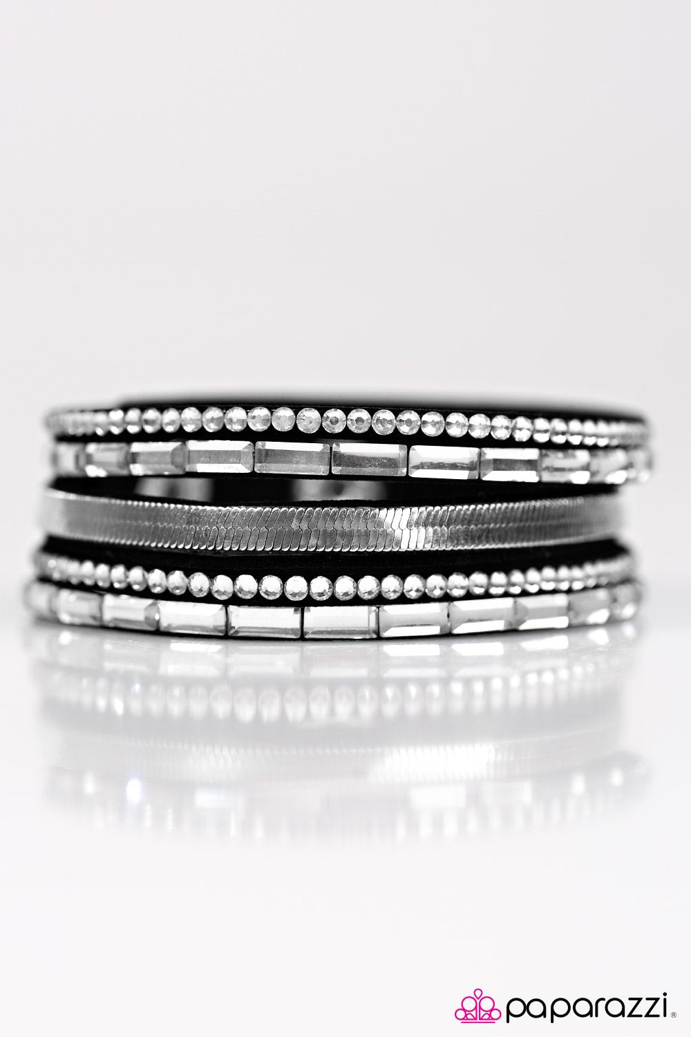 Hit The Lights Black and Silver Urban Wrap Snap Bracelet - Paparazzi Accessories- lightbox - CarasShop.com - Paparazzi Jewelry by Cara Jewels