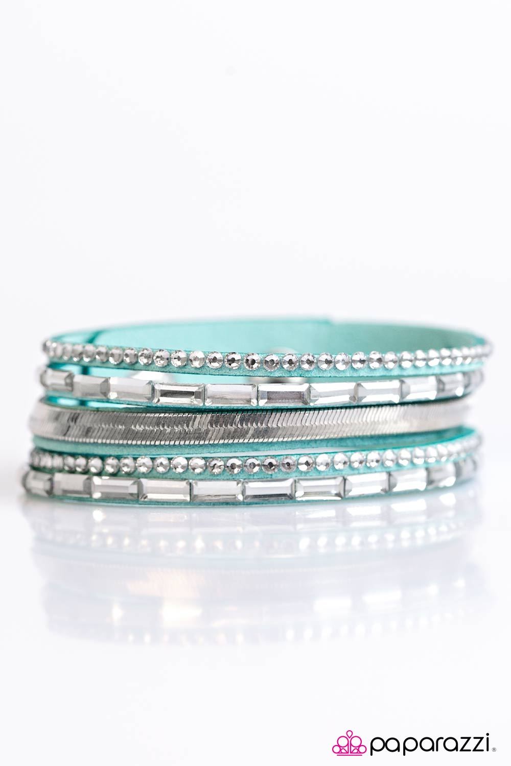 Hit The Lights Blue and Silver Urban Wrap Snap Bracelet - Paparazzi Accessories- lightbox - CarasShop.com - Paparazzi Jewelry by Cara Jewels