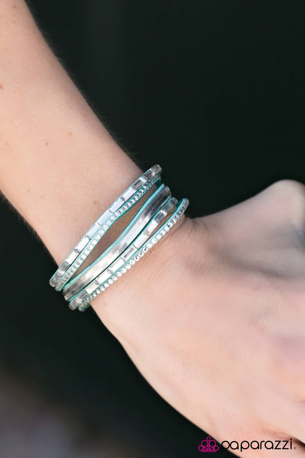 Hit The Lights Blue and Silver Urban Wrap Snap Bracelet - Paparazzi Accessories- on model - CarasShop.com - Paparazzi Jewelry by Cara Jewels