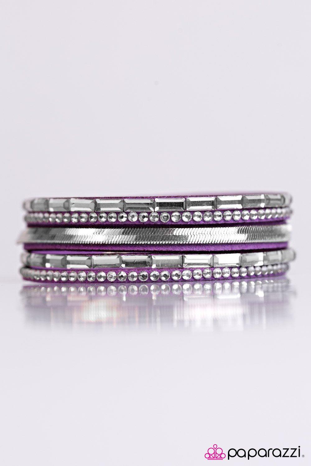 Hit The Lights Purple and Silver Urban Wrap Snap Bracelet - Paparazzi Accessories- lightbox - CarasShop.com - Paparazzi Jewelry by Cara Jewels
