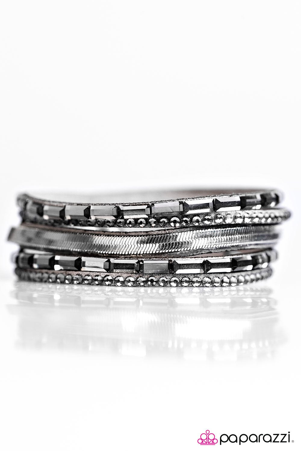 Hit The Lights Silver Urban Wrap Snap Bracelet - Paparazzi Accessories- on model - CarasShop.com - Paparazzi Jewelry by Cara Jewels