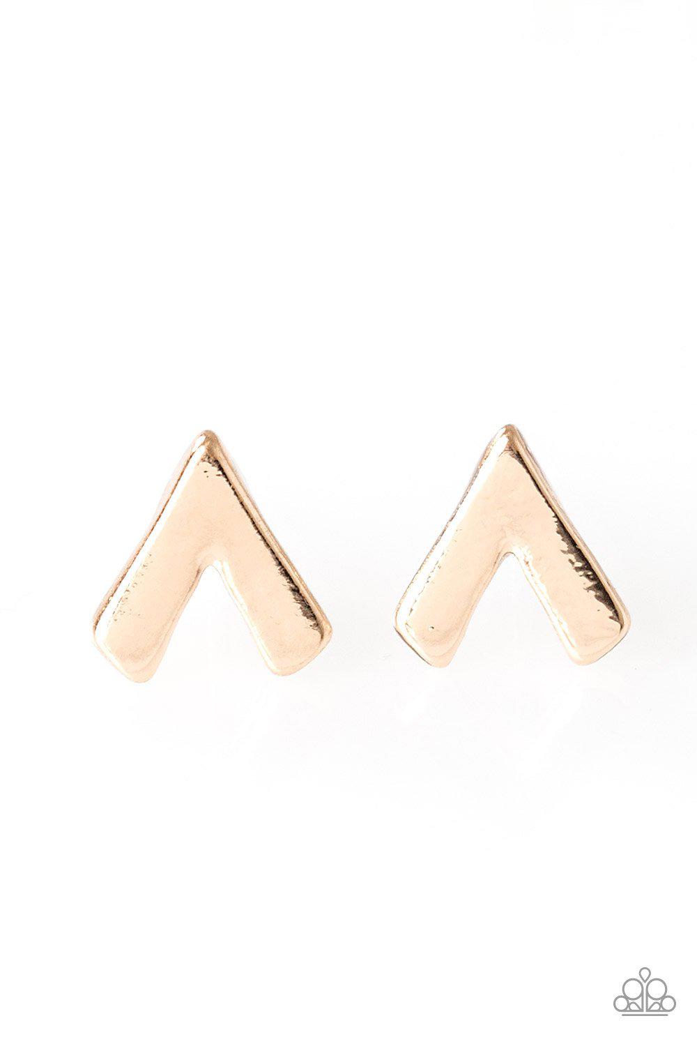 Hit The Mark Gold Post Earrings - Paparazzi Accessories- lightbox - CarasShop.com - Paparazzi Jewelry by Cara Jewels