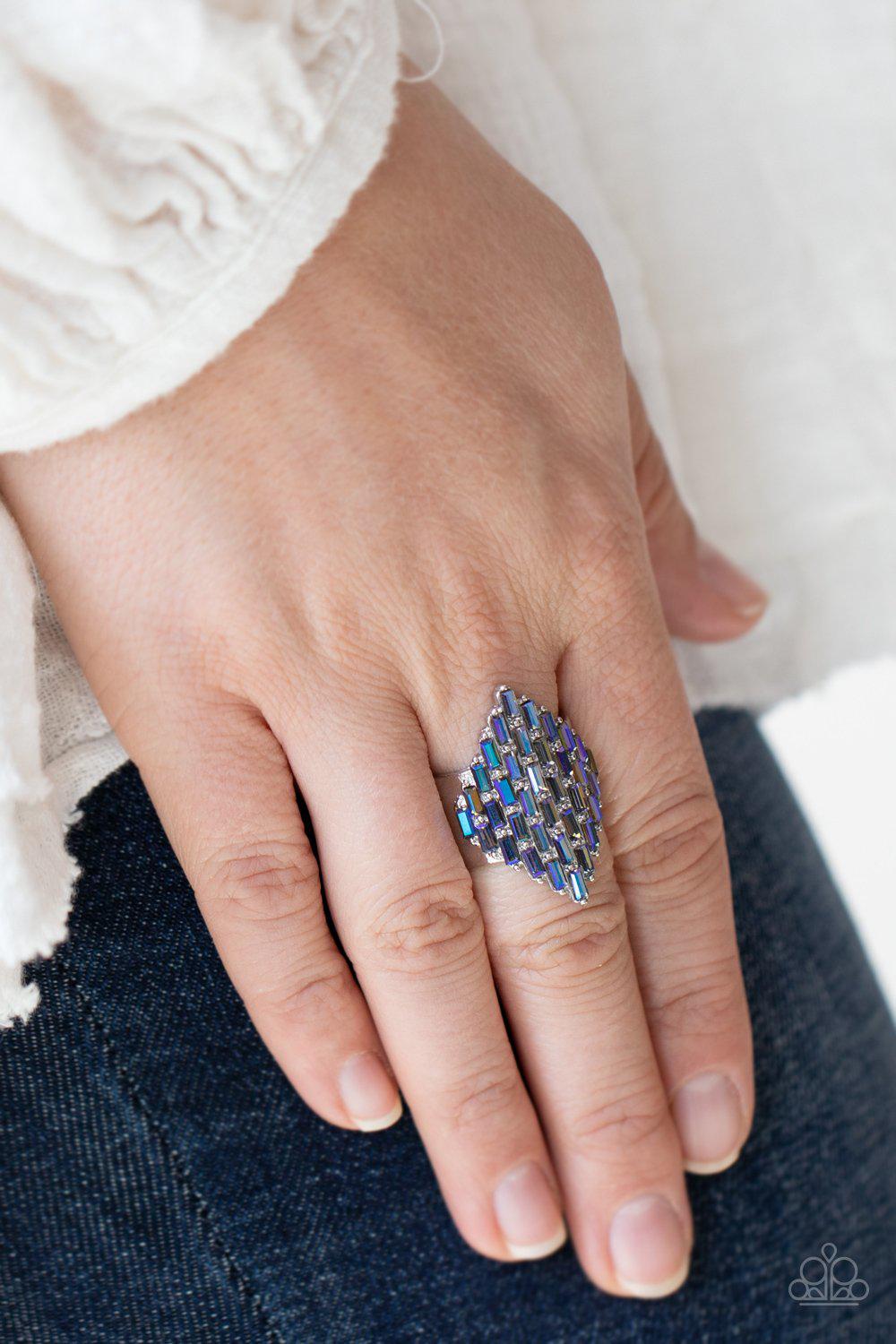 Hive Hustle Blue UV Shimmer Rhinestone Ring - Paparazzi Accessories- lightbox - CarasShop.com - Paparazzi Jewelry by Cara Jewels