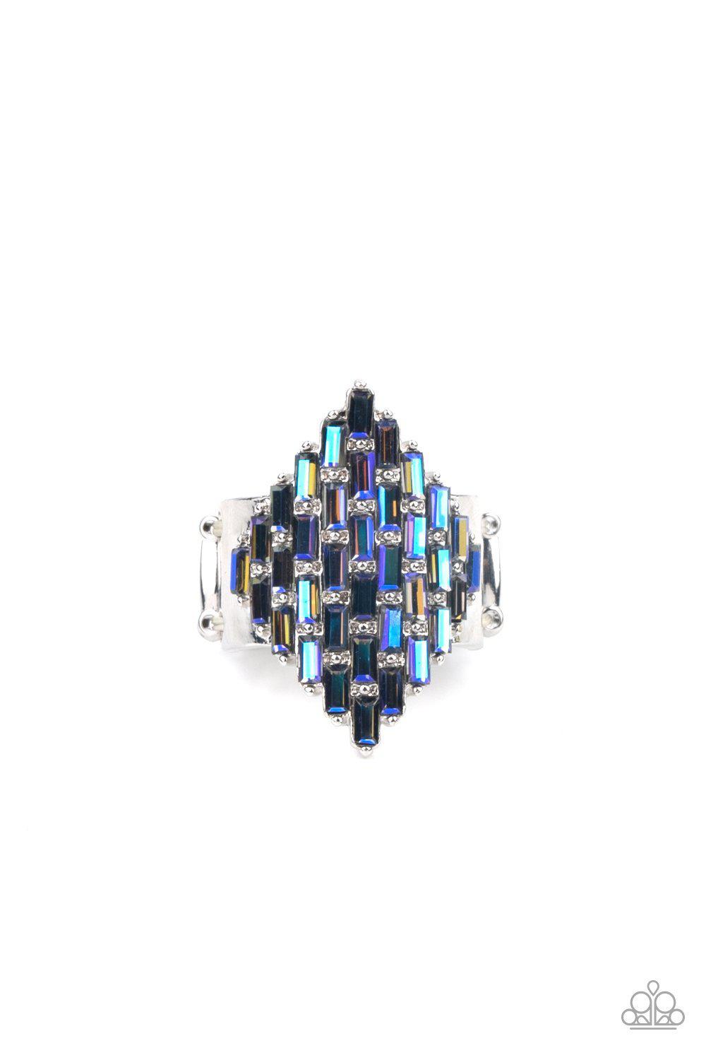 Hive Hustle Blue UV Shimmer Rhinestone Ring - Paparazzi Accessories- on model - CarasShop.com - Paparazzi Jewelry by Cara Jewels