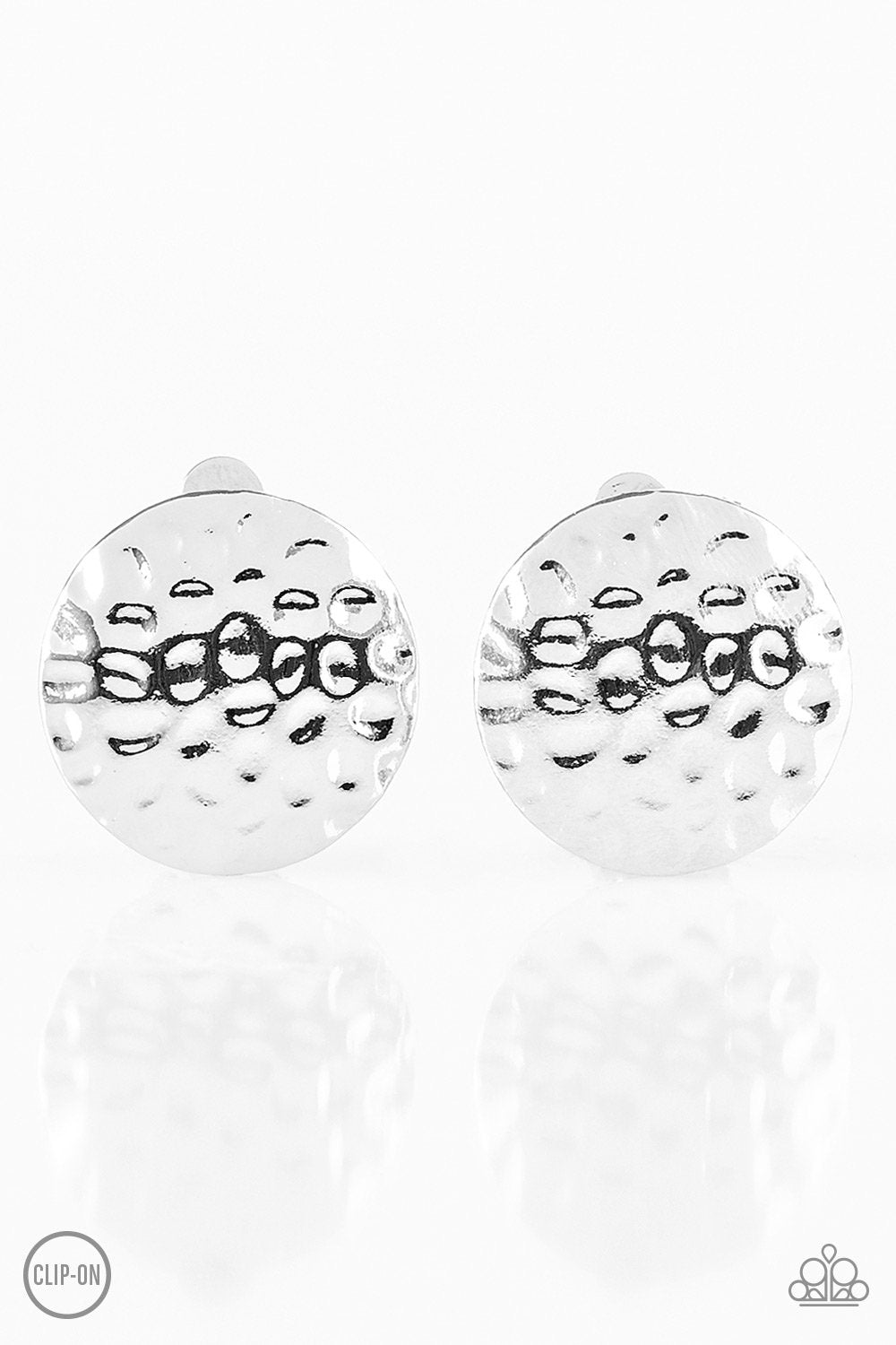 Hold The SHINE Hammered Silver Clip-on Earrings - Paparazzi Accessories- lightbox - CarasShop.com - Paparazzi Jewelry by Cara Jewels
