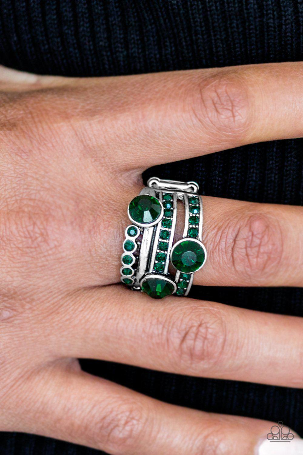 Hollywood Glamour Green Gem Ring - Paparazzi Accessories- lightbox - CarasShop.com - Paparazzi Jewelry by Cara Jewels