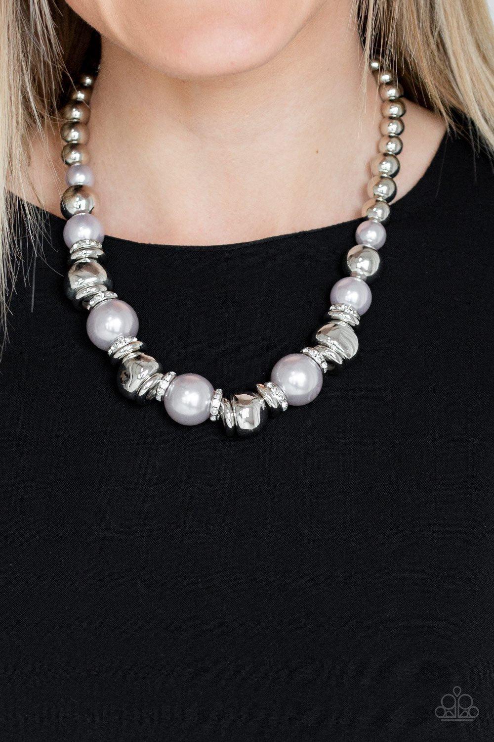 Hollywood HAUTE Spot Silver Pearl Necklace - Paparazzi Accessories- lightbox - CarasShop.com - Paparazzi Jewelry by Cara Jewels