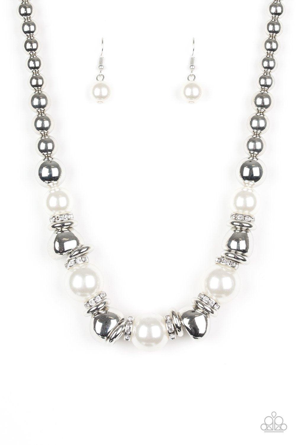 Hollywood HAUTE Spot White Pearl and Silver Necklace - Paparazzi Accessories- lightbox - CarasShop.com - Paparazzi Jewelry by Cara Jewels