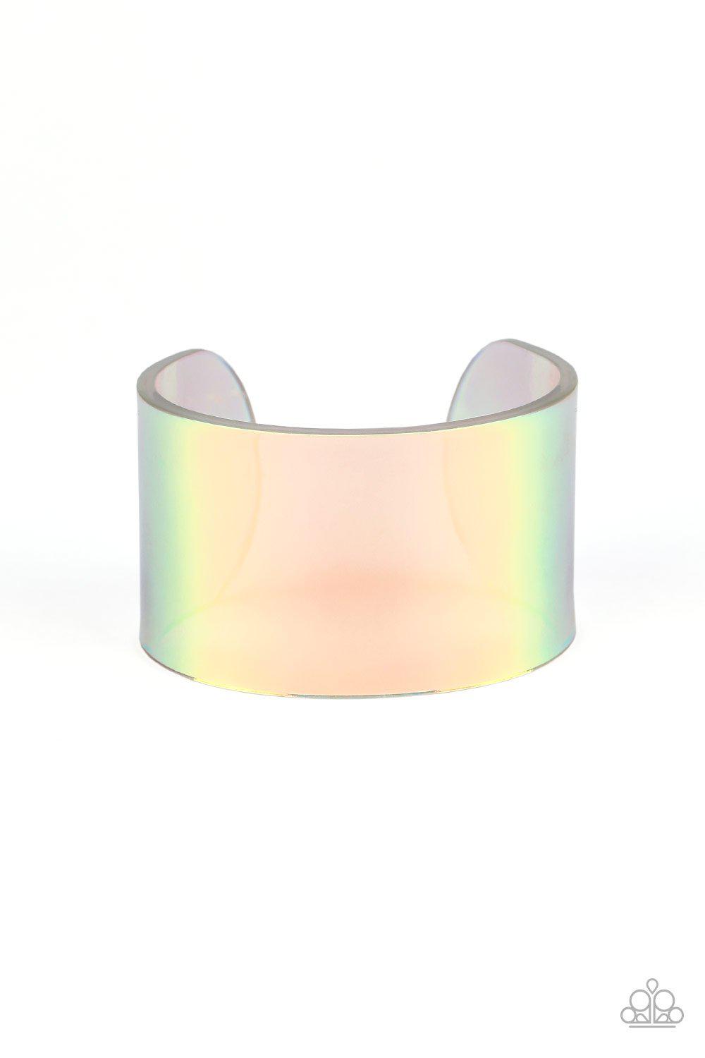 Holographic Aura Multi-colored Acrylic Cuff Bracelet - Paparazzi Accessories- lightbox - CarasShop.com - Paparazzi Jewelry by Cara Jewels