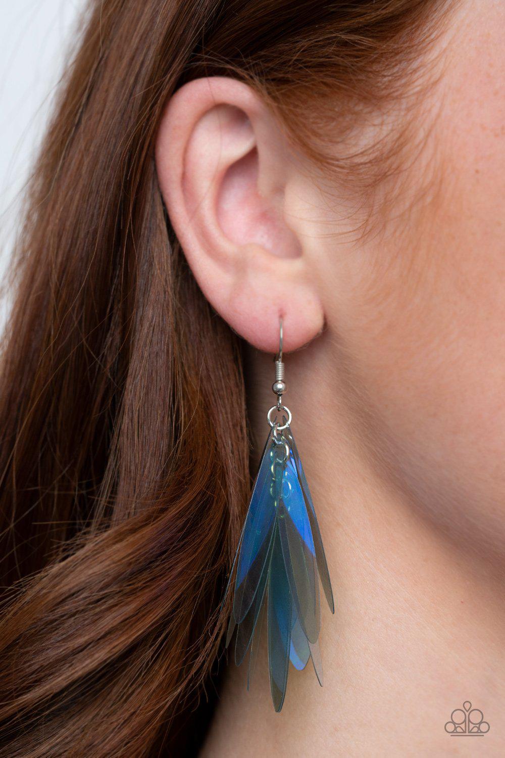 Holographic Glamour Blue Iridescent Sequin Earrings - Paparazzi Accessories- lightbox - CarasShop.com - Paparazzi Jewelry by Cara Jewels