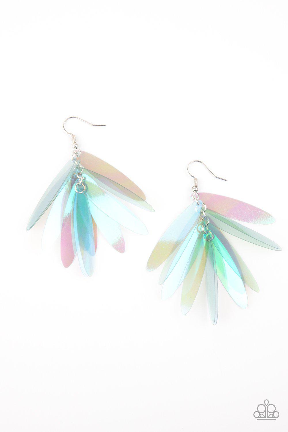 Holographic Glamour Multi Iridescent Sequin Earrings - Paparazzi Accessories- on model - CarasShop.com - Paparazzi Jewelry by Cara Jewels