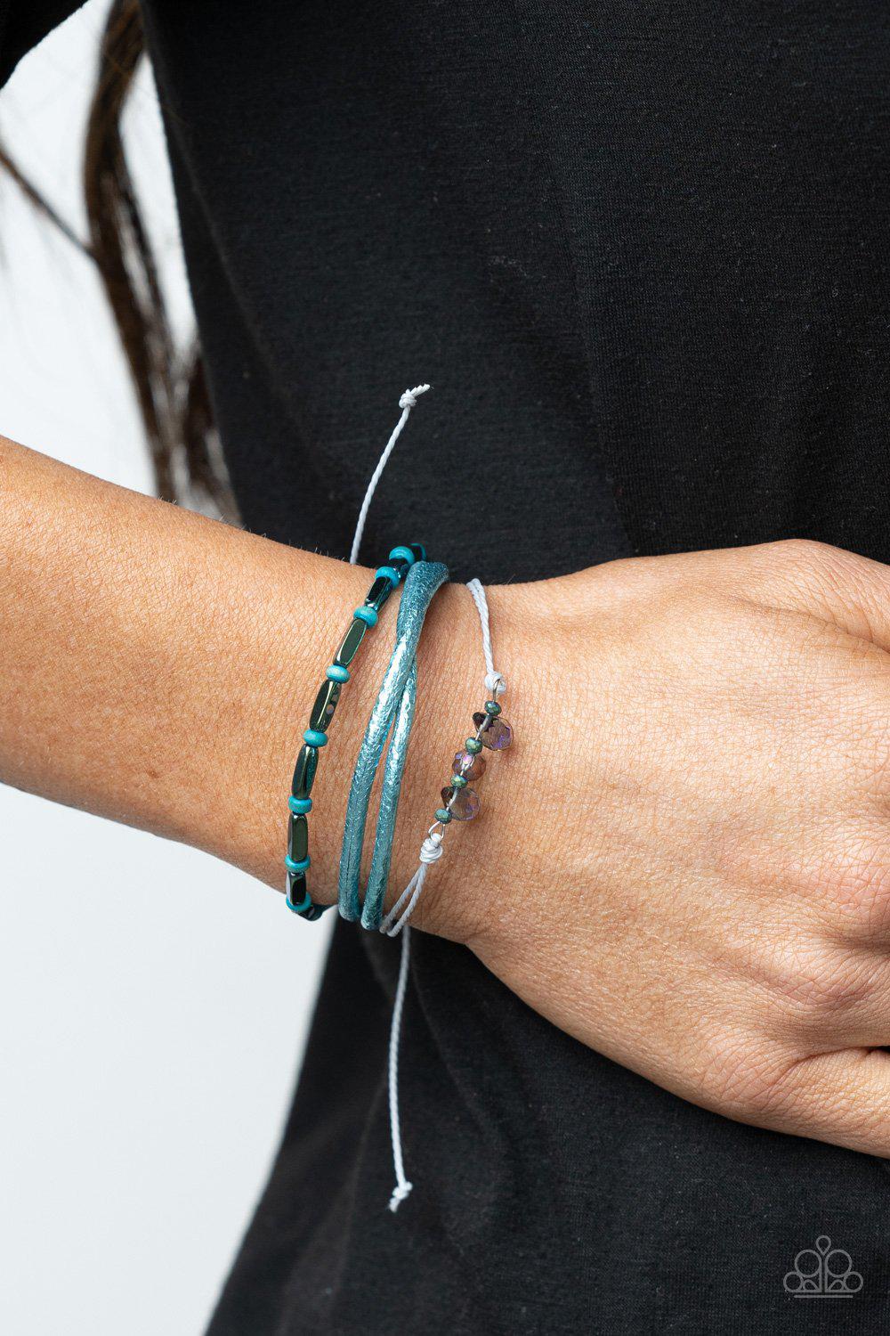 Holographic Hike Blue Leather Urban Sliding Knot Bracelet - Paparazzi Accessories- lightbox - CarasShop.com - Paparazzi Jewelry by Cara Jewels