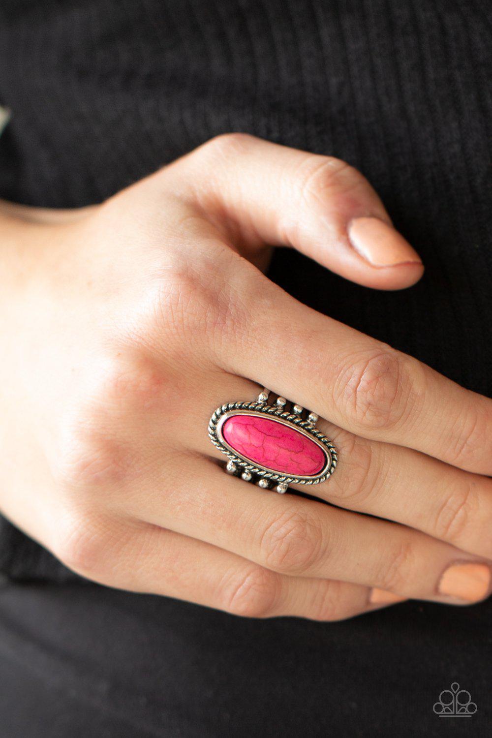Home On The RANCH Pink Stone Ring - Paparazzi Accessories- on model - CarasShop.com - Paparazzi Jewelry by Cara Jewels