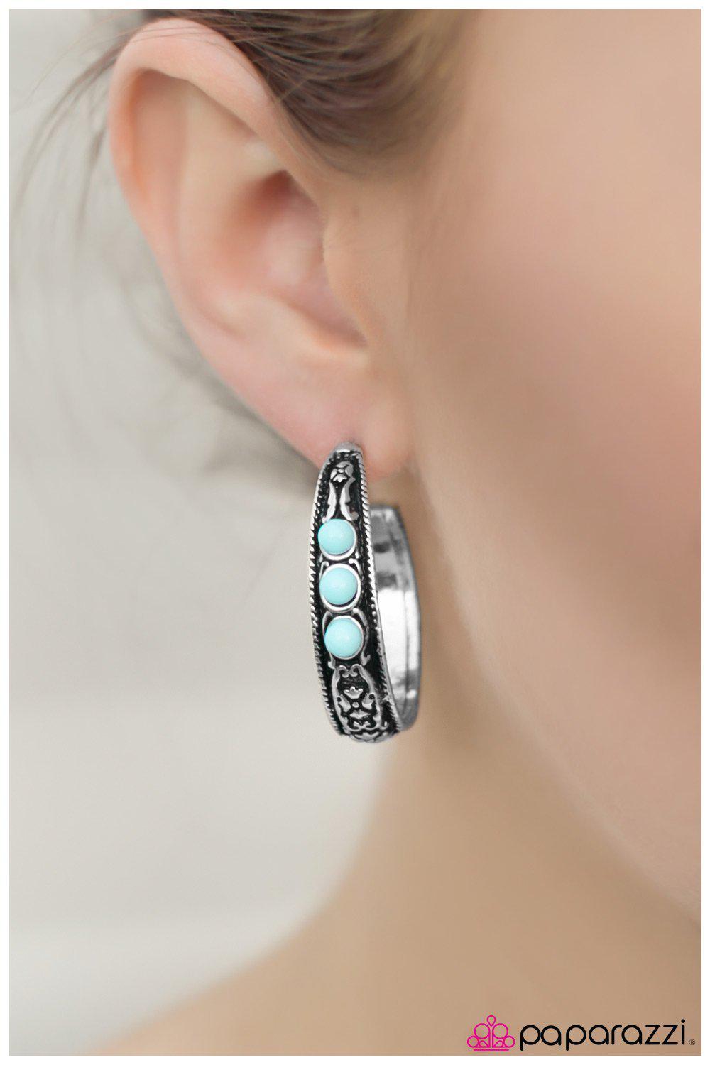 Home On The Range Limpet Shell Blue Hoop Earrings - Paparazzi Accessories- lightbox - CarasShop.com - Paparazzi Jewelry by Cara Jewels