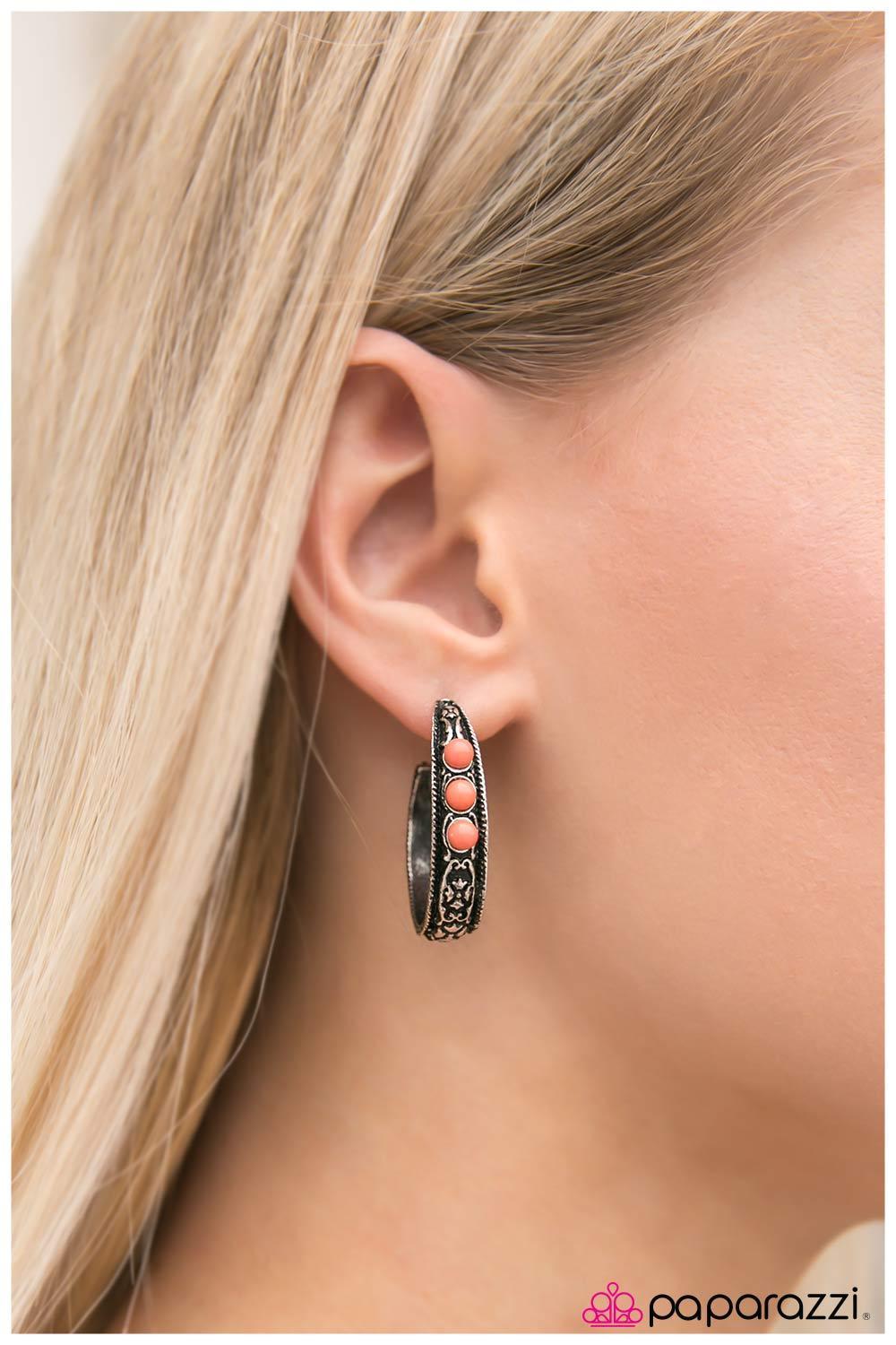 Home On The Range Silver and Orange Hoop Earrings - Paparazzi Accessories- lightbox - CarasShop.com - Paparazzi Jewelry by Cara Jewels