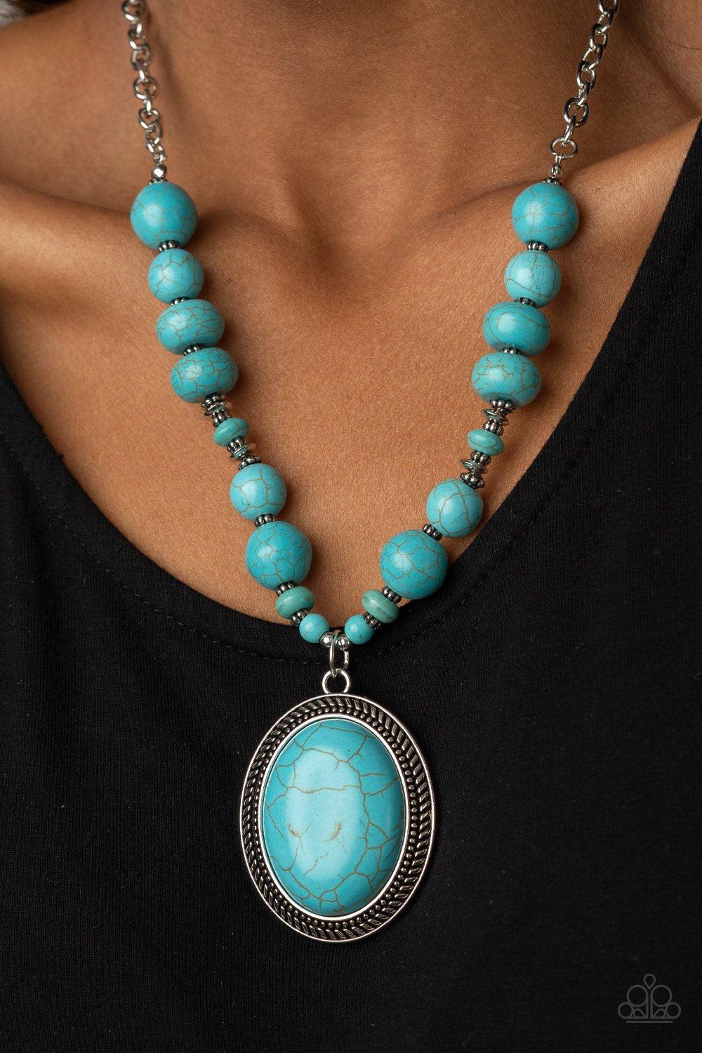 Home Sweet HOMESTEAD Turquoise Blue Stone and Silver Necklace - Paparazzi Accessories- lightbox - CarasShop.com - Paparazzi Jewelry by Cara Jewels